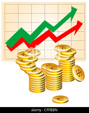 Vektor-Illustration von Business-Grafik mit Münzen Stockfoto