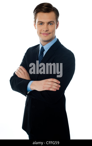 Tragen ein kluger Geschäftsmann Anzug und Krawatte auf weißem Hintergrund Stockfoto