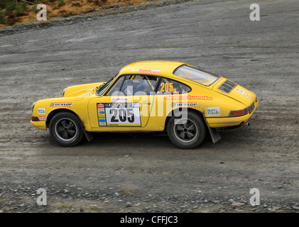 Ein Rallye-Auto auf der Pikes Peak-Bühne (Cefn Croes) während der Mid-Wales-Phasen Stockfoto