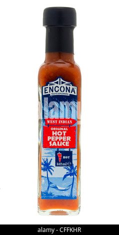 Flasche Encona Hot Peppersauce. Stockfoto