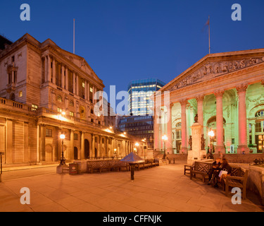 Bank von England & Royal Exchange, London Stockfoto