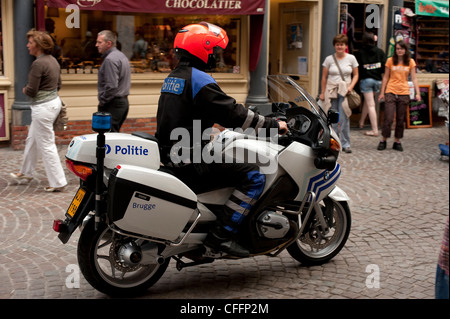 Polizei Politie Motorrad Brugge Brügge Belgien Europa EU Stockfoto