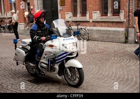 Polizei Politie Motorrad Brugge Brügge Belgien Europa EU Stockfoto