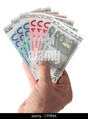 Handvoll von Euro-Banknoten mit insgesamt 100 Euro. Stockfoto