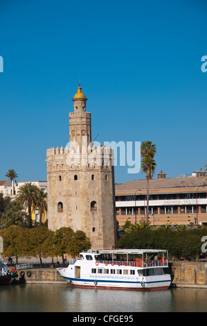 Torre del Oro Turm (13. Jahrhundert) durch den Fluss Guadalquivir Zentrale Sevilla Andalusien Spanien Stockfoto