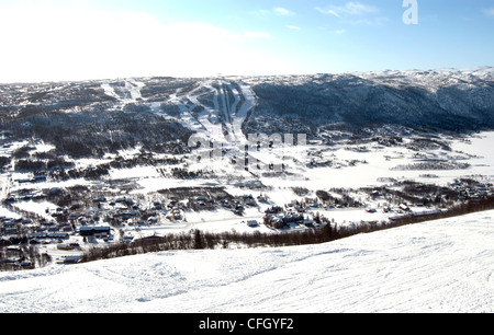 Blick über norwegische Skigebiet Geilo Stockfoto