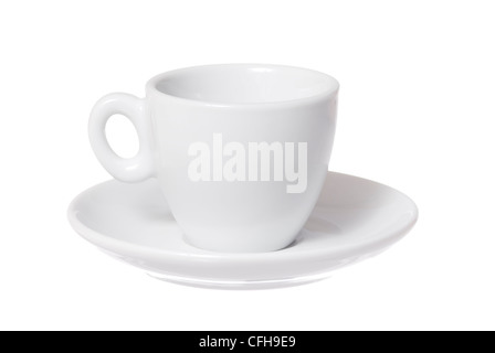 Eine isolierte Tasse und Untertasse auf weißem Hintergrund. Stockfoto