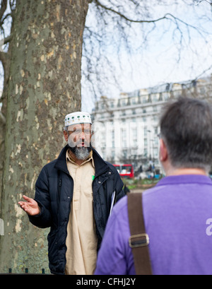 Ein Muslim Speakers Corner in London anlässlich Stockfoto