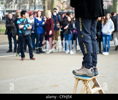 Ein Mann auf eine hölzerne Trittleiter bei Speakers Corner in London Stockfoto