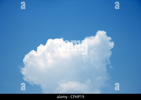 Eine einzelne weiße Cumulus Wolke am blauen Himmel. Stockfoto