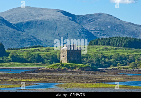Castle Stalker am Portnacroish in der Nähe von Appin in Loch Linnhe westlich von Schottland Stockfoto