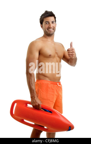 Muskuläre Rettungsschwimmer isoliert in weiß Stockfoto