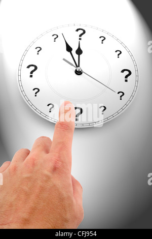 Fragezeichen-Uhr, Konzept der Zeit Stockfoto
