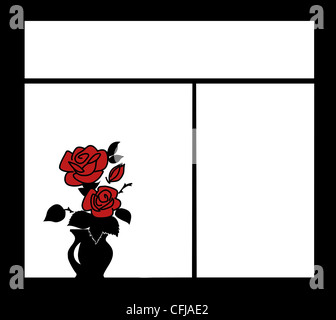 Vektor-Silhouette der Blume am Fenster Stockfoto