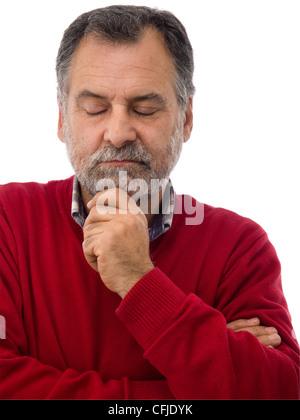 Porträt von einem ruhigen Mann mittleren Alters mit seinen Augen geschlossen Stockfoto