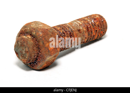 Aging-rostige Nuss auf weißem Hintergrund Stockfoto