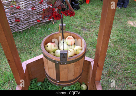 Apfel im Eimer auf ländlichen Markt Stockfoto