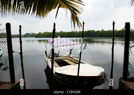 Boot vor Anker am Koggala-See, Sri Lanka Stockfoto