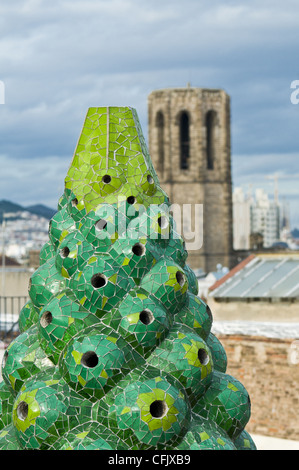 Details zu den Palau Güell ist ein Herrenhaus, entworfen von dem katalanischen Architekten Antoni Gaudi für Industriemagnat Eusebi Güell. Stockfoto