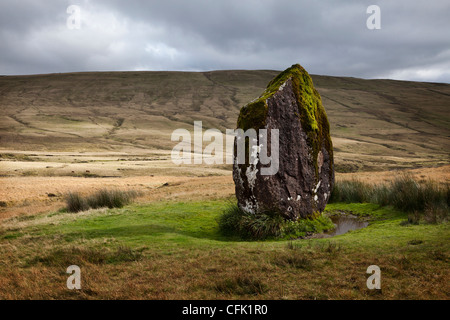 Maen Llia stehend Stein, Brecon Beacons National Park, Powys, Wales, UK Stockfoto