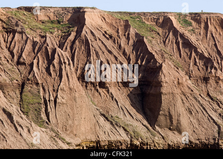 Filey Brigg, Carr Naze, bröckelt Clay Klippen mit Erdrutschen und Erdrutsche Stockfoto