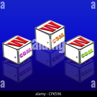 Drei Buchstaben Blöcke Rechtschreibung Www und com Stockfoto