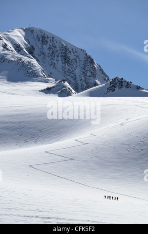 Kletterer aufsteigender Similaun Gipfel der Alpen an der Grenze Österreich/Italien. Stockfoto