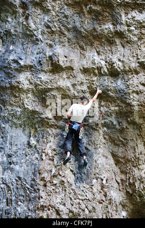 Gordale Narbe ist eine dramatische Kalkstein-Schlucht, Climbers Paradise, Abseilen, Klettern, Scrambling, Malham, North Yorkshire, UK Stockfoto