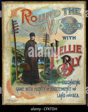 Hoher Auflösung scannen des Feldes 1890 Brettspiel für Round the World mit Nellie Bly, von McLoughlin Bros. Stockfoto