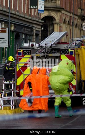 West Yorkshire Feuerwehr bei einem Notfall-Training trainieren Sie im Stadtzentrum von Leeds Stockfoto