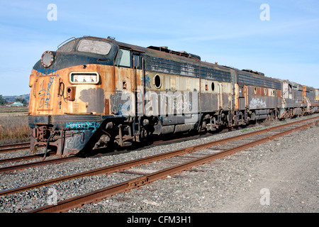 Ehemalige Bessemer und See Erie F7 718A und 716B sitzen auf einem Abstellgleis in der Nähe von Schellville, Kalifornien Nordwestpazifik Stockfoto