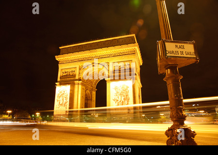 Arc de Triomphe und der Place Charles de Gaulle bei Nacht, Paris, Frankreich, Europa Stockfoto