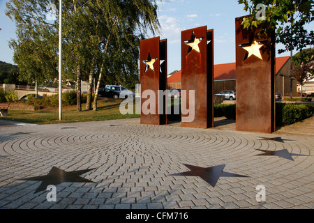 Denkmal für das Schengener Durchführungsübereinkommen, Schengen, Moseltal, Luxemburg, Europa Stockfoto