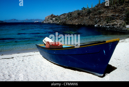 Angelboot/Fischerboot am Playa El Coyote in der Nähe von Bahia Concepcion in Baja California Sur. Stockfoto