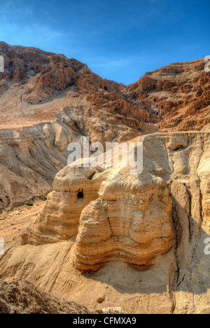 Qumran Höhle 4, Ort der Entdeckung der Schriftrollen vom Toten Meer in Qumran, Israel in der Nähe des Toten Meeres... Stockfoto