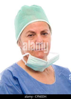 Porträt des mittleren gealterten Ärztin isoliert auf weißem Hintergrund Stockfoto