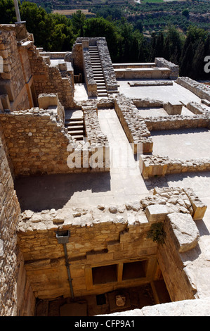 Knossos. Kreta. Griechenland. Ansicht von Arthur Evans wiederhergestellt Obergeschoss des Megaron oder Kammer im Ostflügel des König Minos die Stockfoto