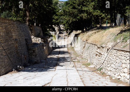 Knossos. Kreta. Griechenland. Blick auf den langen Stein gepflastert Prozessionsstraße Königsweg führte vom theatralischen Bereich im Norden Stockfoto