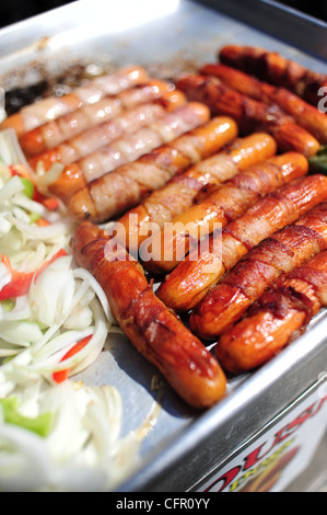 USA Southern California Los Angeles Santa Monica street Food Warenkorb Hotdogs und Speck Nachbarschaften Stockfoto