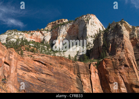 Ost-Ansicht von der Temple of Sinawava, Zion Nationalpark, Utah, Vereinigte Staaten von Amerika, Nordamerika Stockfoto