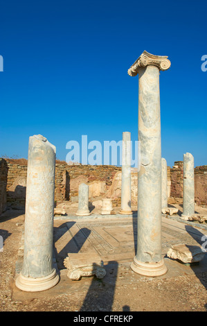 Haus der Heiligen See, Delos, UNESCO-Weltkulturerbe, Kykladen, griechische Inseln, Griechenland, Europa Stockfoto