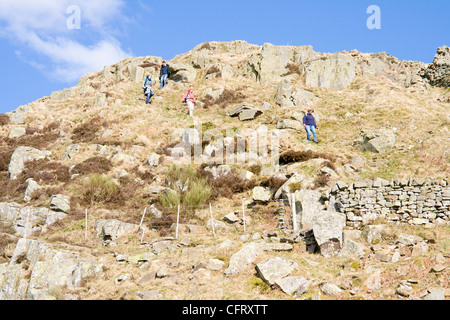 Wanderer zu Fuß entlang der Hadrianswall - England Stockfoto