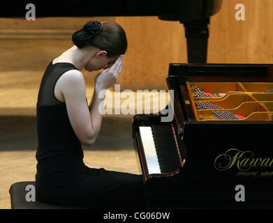 Der XIII internationale Tschaikowsky Wettbewerb ist eines der größten Ereignisse in der Musikwelt. Klavier-Wettbewerb: Anna Shelest aus den USA. Stockfoto