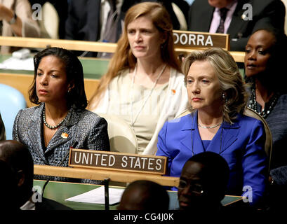 Dr. Susan Elizabeth Rice, Botschafter der Vereinigten Staaten der Vereinten Nationen und Hillary Clinton, United States Secretary Of State 65. Sitzung der Vereinten Nationen Generalversammlung, statt bei UNO Hauptsitz New York City, USA - 23.09.10 Stockfoto