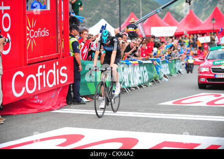 25. August 2012. Lleida nach Andorra Collada, Spanien.  8. Etappe Vuelta a España.  Lleida - Team Sky 2012, Froome Christopher, Collada De La Gallina in Andorra, Andorra Collada De La Gallina Stockfoto