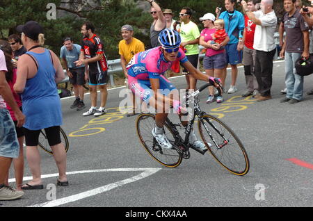 25. August 2012. Lleida nach Andorra Collada, Spanien.  8. Etappe Vuelta a España.  Lleida - Andorra Collada De La Gallina, Lampre - Isd 2012, Anacona Gomez Sieger, Andorra Collada De La Gallina Stockfoto