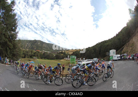 25. August 2012. Lleida nach Andorra Collada, Spanien.  8. Etappe Vuelta a España.  Lleida - Andorra Collada De La Gallina, Saxo Bank - Tinkoff Bank 2012, Andorra Collada De La Gallina Stockfoto