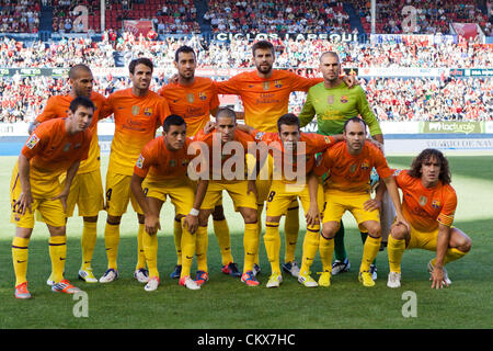 26. August 2012. Pamploma, Spanien. Osasuna 1-2 FC Barcelona, Startaufstellung des FC Barcelona in der spanischen Liga-Spiel zwischen Osasuna und FC Barcelona Stadium Reyno de Navarra gespielt. Stockfoto