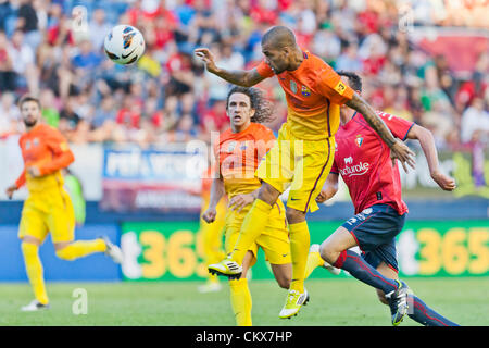 26. August 2012. Pamploma, Spanien. Osasuna 1-2 FC Barcelona, FC Barcelonas Dani Alves in Aktion während der spanischen Liga-Spiel zwischen Osasuna und FC Barcelona Stadium Reyno de Navarra gespielt. Stockfoto