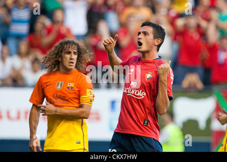 26. August 2012. Pamploma, Spanien. Osasuna 1-2 FC Barcelona feiert Osasunas Llorente ein Ziel während der spanischen Liga Spiel zwischen Osasuna und FC Barcelona Stadium Reyno de Navarra. Stockfoto